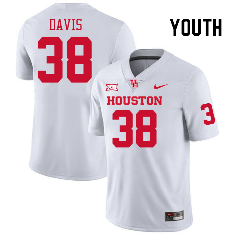 Youth #38 Aaron Davis Houston Cougars College Football Jerseys Stitched-White